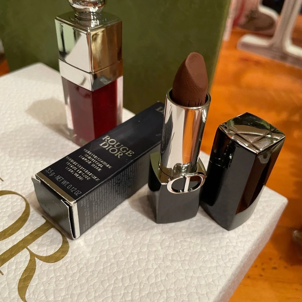 Dior gift box, Rouge Lipstick - Rich Burgundy, lip oil